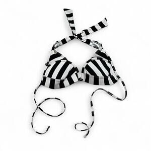 LA Hearts Black & White Striped Bikini Top, Small